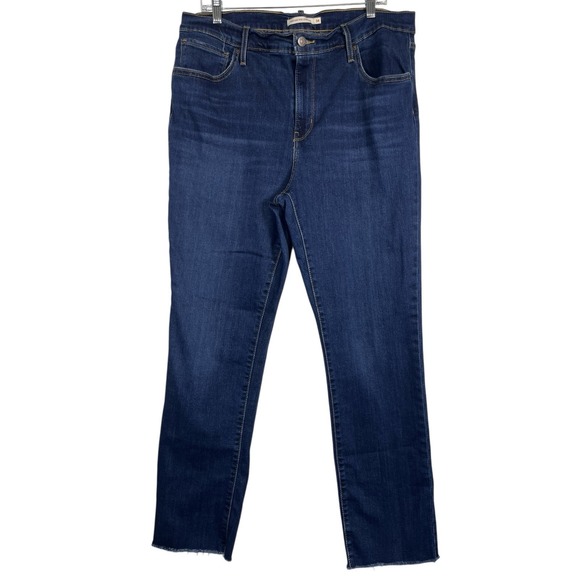 Levi's Denim - Levi's Sz 34 Women's‎ 724 High Rise Straight Jeans Frayed Raw Hem Dk Blue Wash